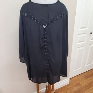 Back View:  MBLM Black Lace-Up Tunic Top 4x
